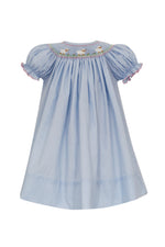 Lambs Light Blue Dot Bishop Short Sleeve Dress - Select Size