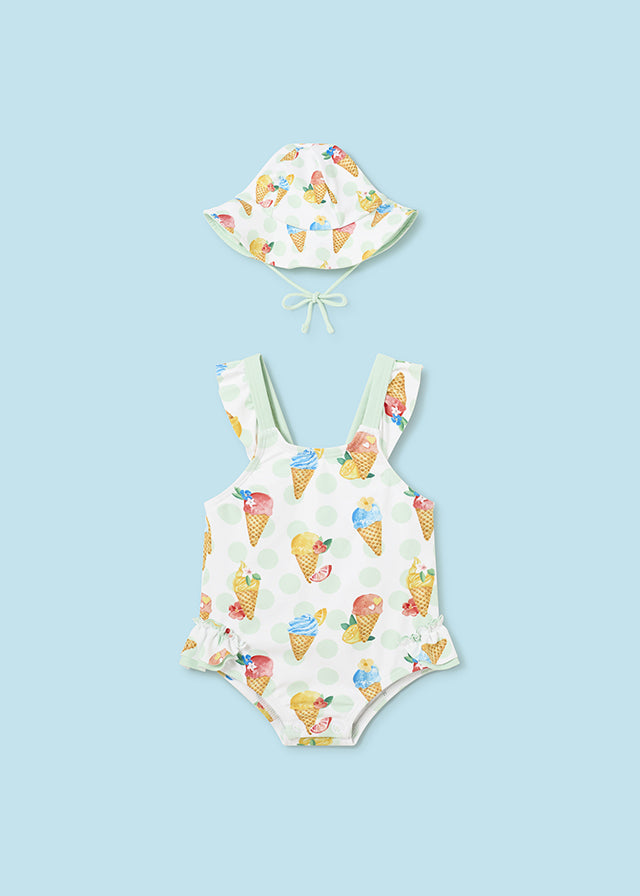 Pear Polka Dot 2-Piece Swimsuit and Hat Set - Select Size