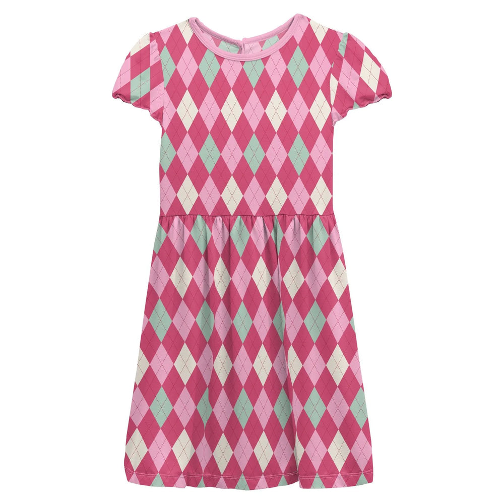 Flamingo Argyle Print Flutter Sleeve Twirl Dress - Select Size