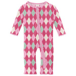 Flamingo Argyle Print Muffin Ruffle Coverall With Zipper - Select Size
