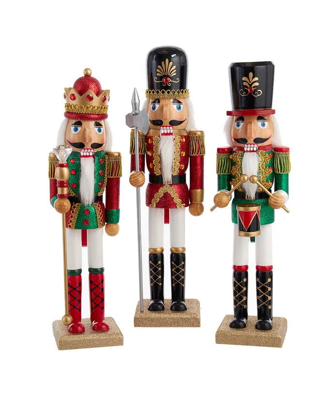 Red and Green Glitter King and Soldier Nutcrackers 15"