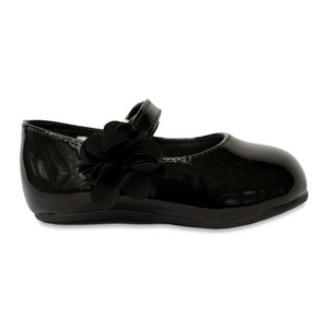 Linley Toddler Black Patent Mary Jane Dress Flats With Flower Strap Ornament - Select Size