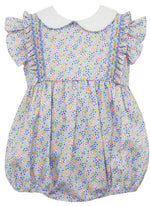 Pink & Blue Floral Liberty Print Girl's Bubble w/Smocked Pleated Smocking - select size