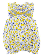 Yellow & Blue Floral Print Sleeveless Girl's Romper - Select Size
