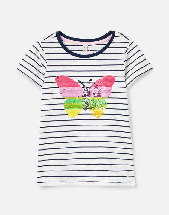 Astra Butterfly Stripe 2-Way Sequin Artwork Short Sleeve Tee - Select Size