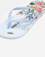 Blue Stripe Floral Flip Flops - Ladies - Select Size