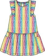 Primary Rainbow Stripe Flutter Sleeve Dress - Select Size