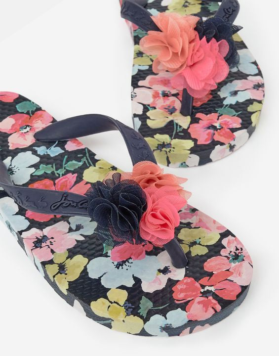 Navy Multi Floral Print Junior Girl’s Flip Flop - Select Size