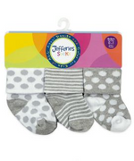 Grey & White Stripes & Dots 3-Pack Non-Skid Socks