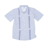 Men’s Guayabera - Blue/Orange Check Short Sleeve Shirt - Select Size
