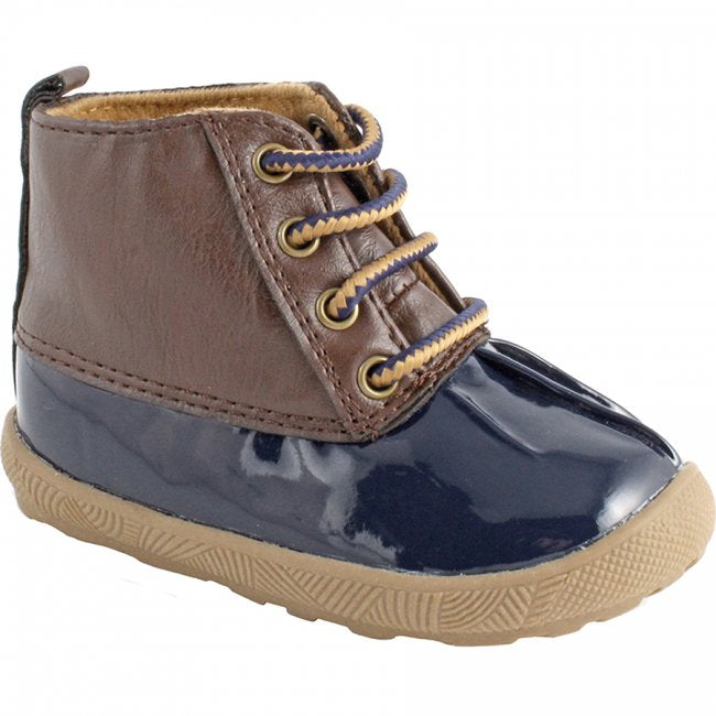 Navy & Brown Lace-Up Duck Boots