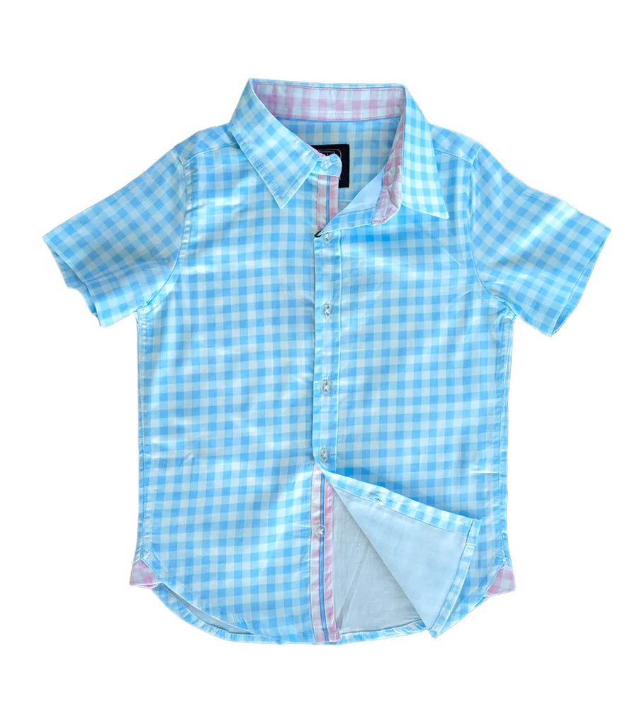 Gingham Blue Short Sleeve Shirt - Select Size