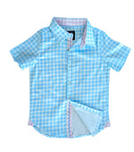 Gingham Blue Short Sleeve Shirt - Select Size