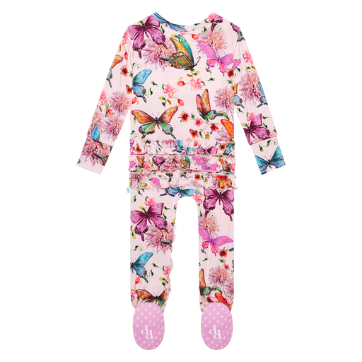Watercolor Butterfly Footie Ruffled Zippered One Piece - Select Size