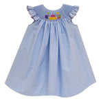 Birthday Smocked Light Blue Gingham Angel Wing Bishop
