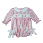 Pink Christmas Smocked Collared Bubble - Select Size