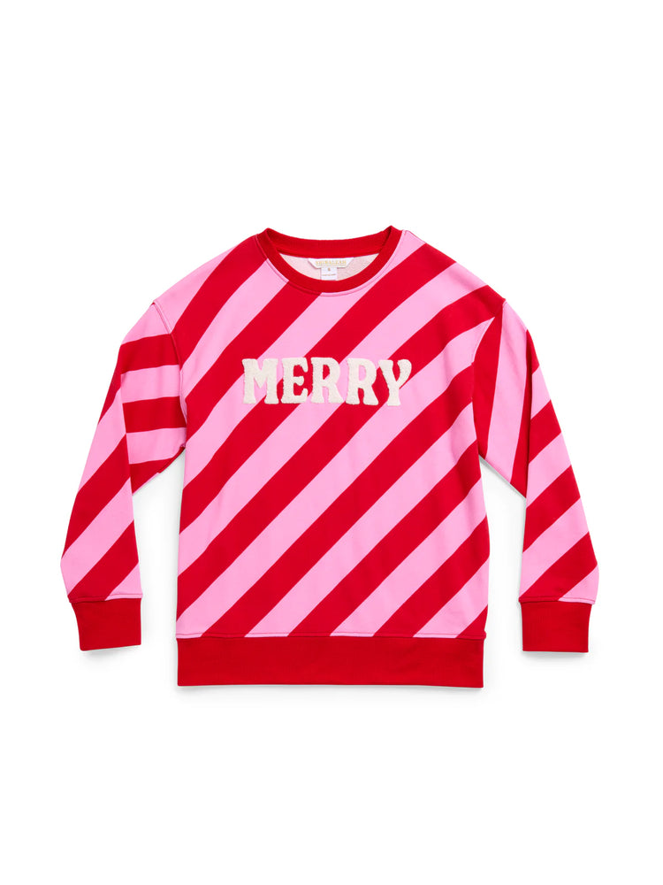 Merry Diagonal Striped Sweatshirt - Select Size
