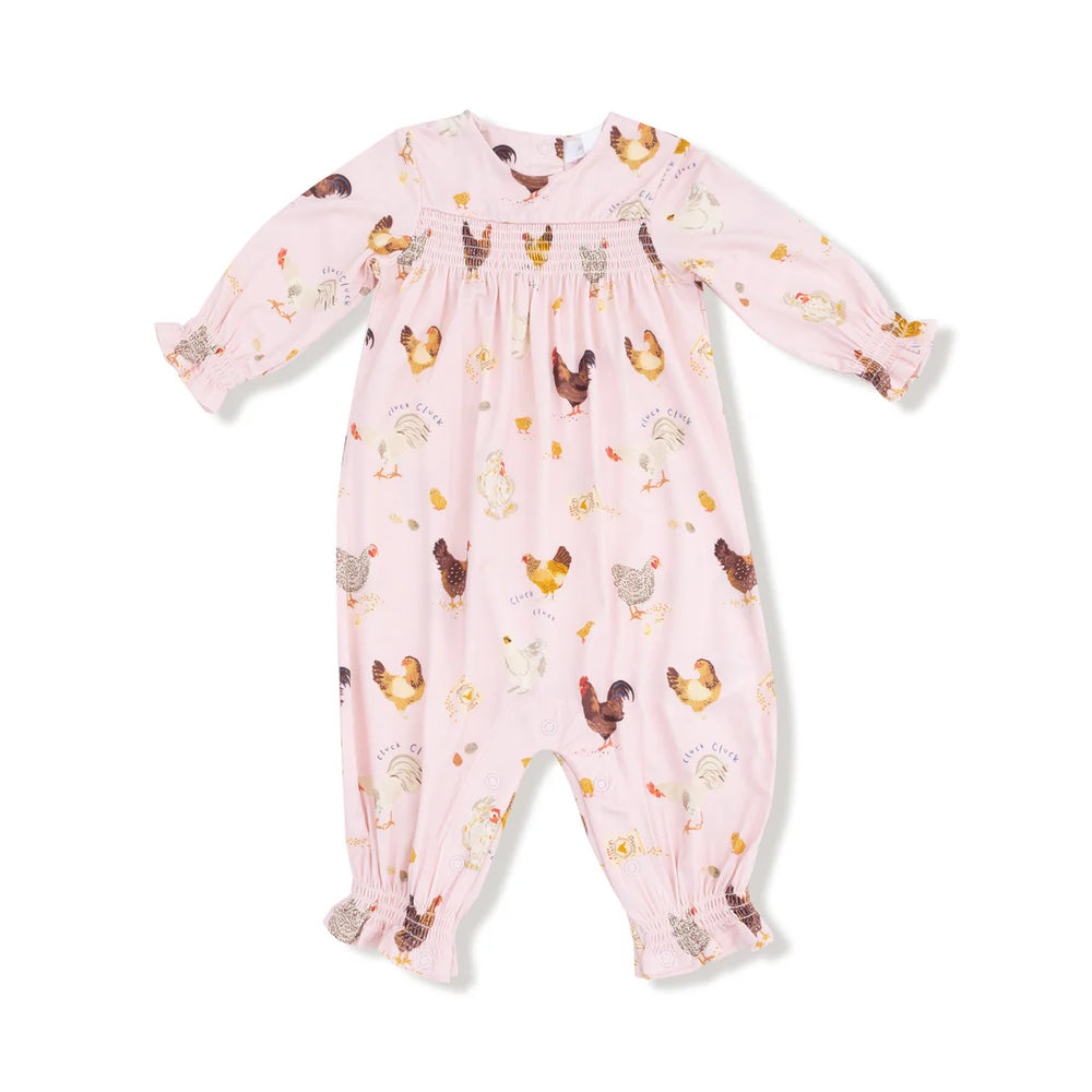 Pink Chickens Ruffle Sleeve Romper - Select Size