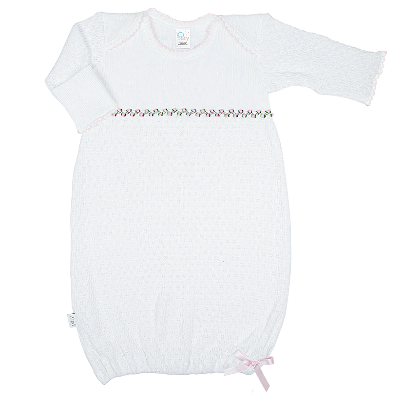 Paty White Knit Overlap Shoulder Gown (115) - Select Trim Color - Select Size
