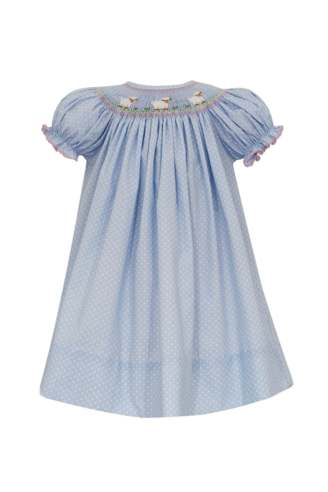 Lambs Light Blue Dot Bishop Short Sleeve Dress - Select Size