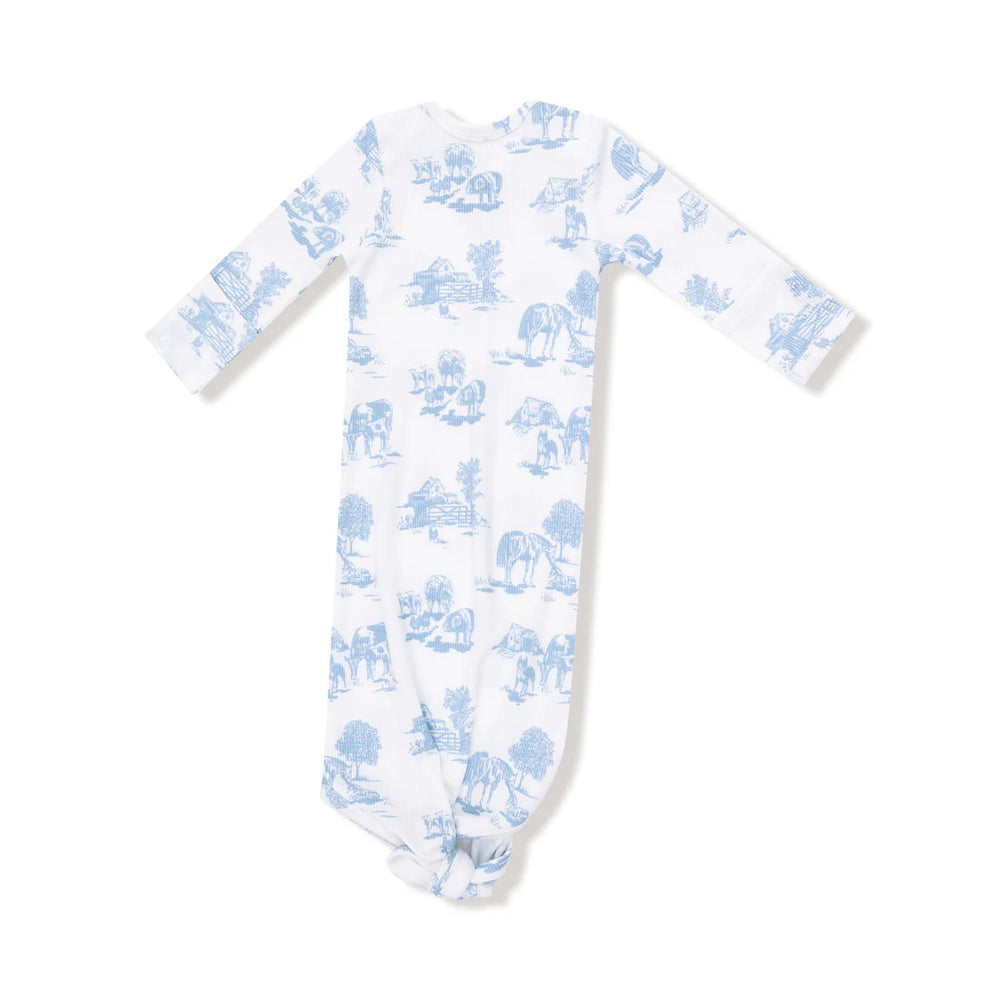Blue Farm Toile Knotted Baby Gown