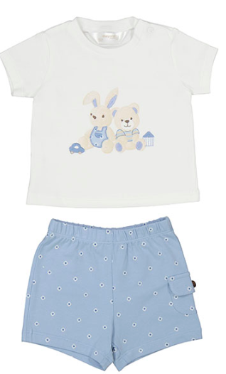 White Shirt w/Sky Blue Short Set - Select Size