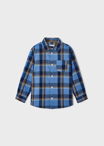 Sky Blue Plaid Long Sleeve Shirt - Select Size