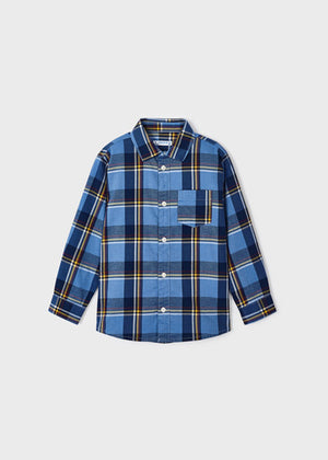 Sky Blue Plaid Long Sleeve Shirt - Select Size