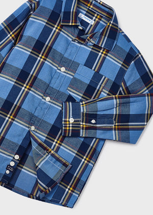 Sky Blue Plaid Long Sleeve Shirt - Select Size