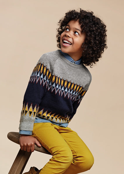 Multi-Color Grey Boy's Jacquard Sweater - Select Size