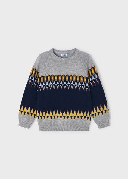 Multi-Color Grey Boy's Jacquard Sweater - Select Size