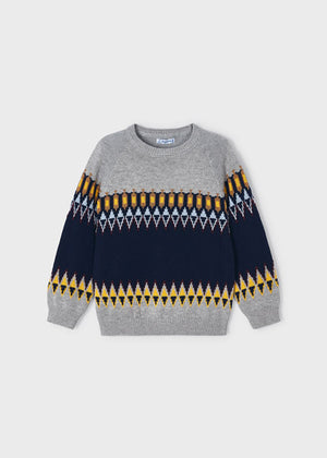 Multi-Color Grey Boy's Jacquard Sweater - Select Size