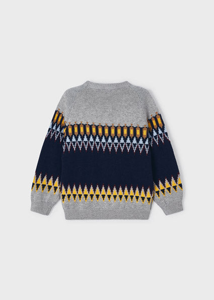 Multi-Color Grey Boy's Jacquard Sweater - Select Size