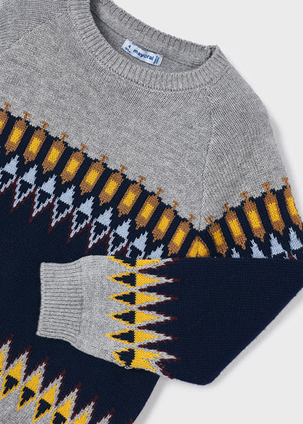 Multi-Color Grey Boy's Jacquard Sweater - Select Size