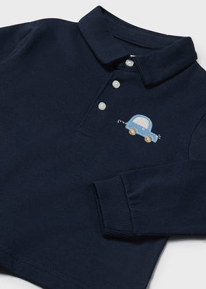 Navy Blue Long Sleeve Boy’s Polo Shirt w/Car - Select Size