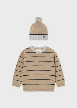 Sand Striped Sweater & Hat Set - Select Size