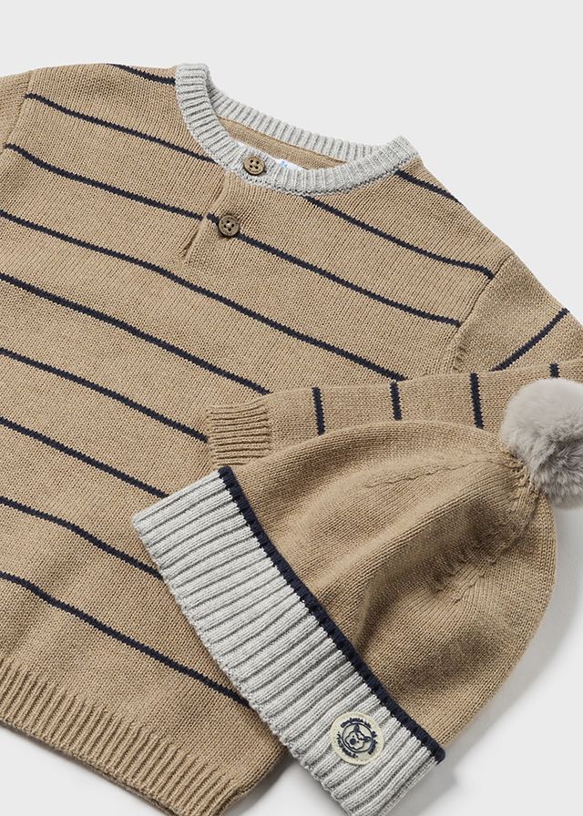 Sand Striped Sweater & Hat Set - Select Size