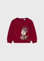 Red Cherry Deer Girl's Jacquard Sweater - Select Size