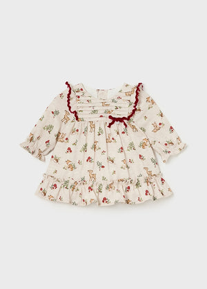 Red Floral Ruffle Deer Dress - Select Size