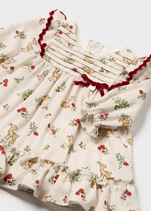 Red Floral Ruffle Deer Dress - Select Size