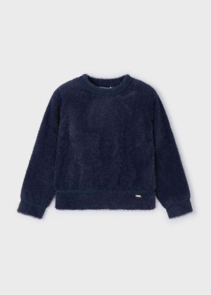 Navy Girls Fur Sweater - Select Size