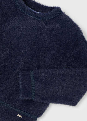 Navy Girls Fur Sweater - Select Size