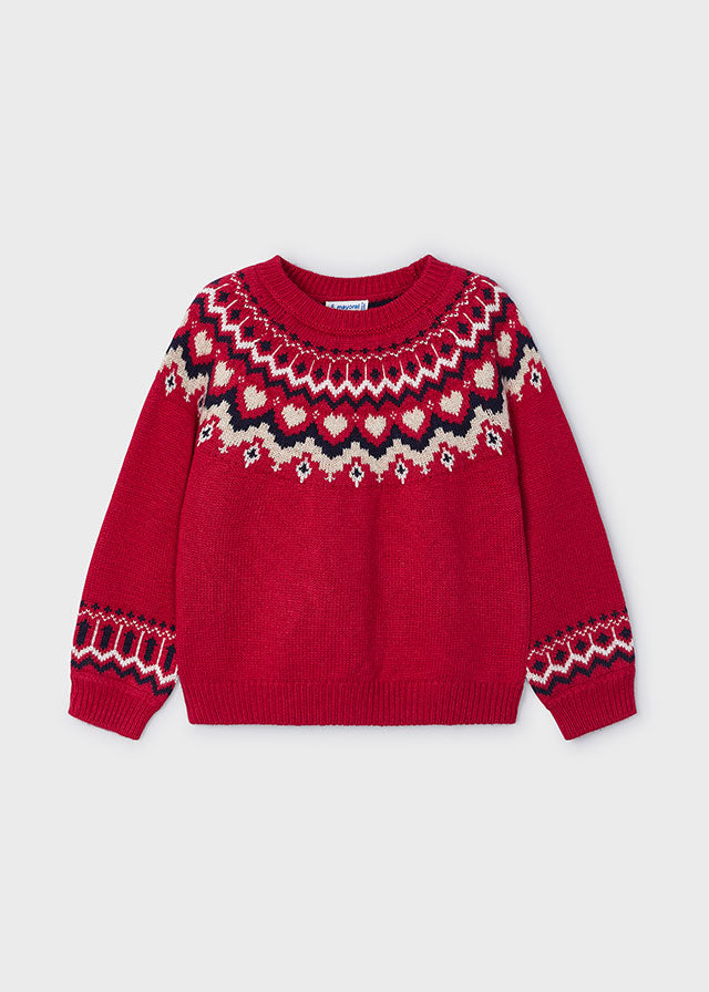 Cherry Red w/Tan Hearts Sweater - Select Size