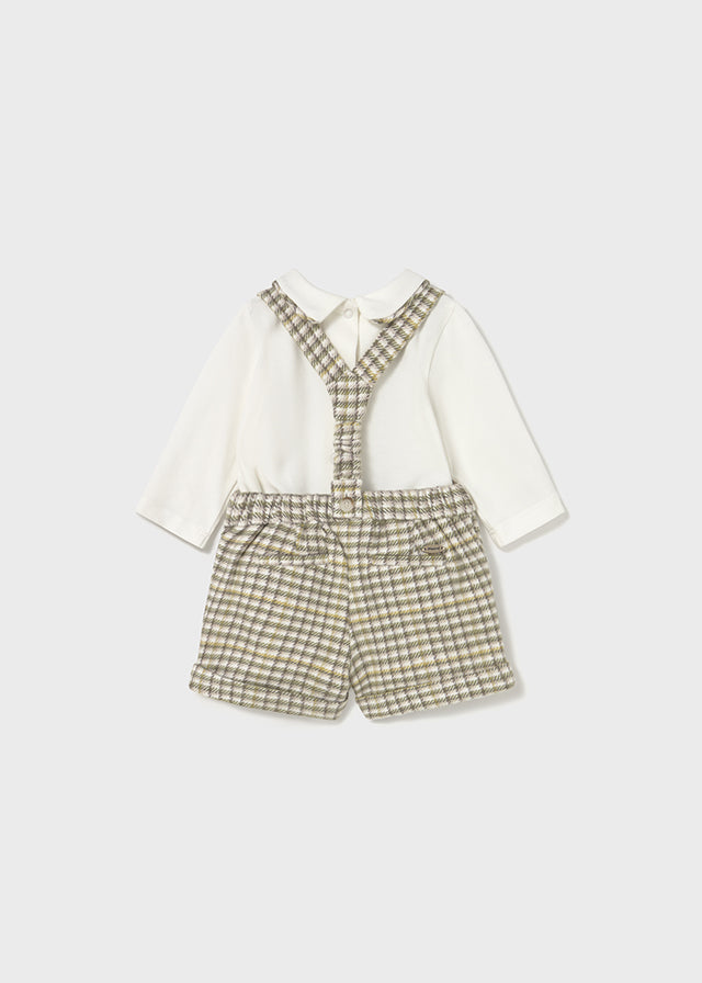 Tan Checked Shorts w/Suspenders & Shirt Set - Select Size