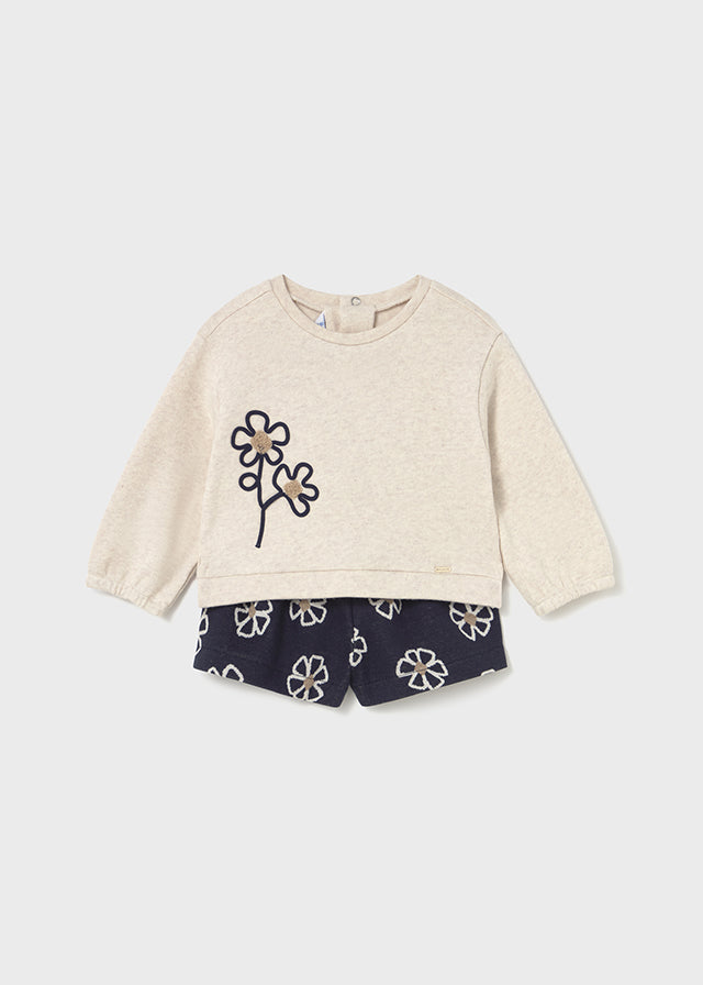 Navy Floral Shorts w/Sweatshirt Set - Select Size