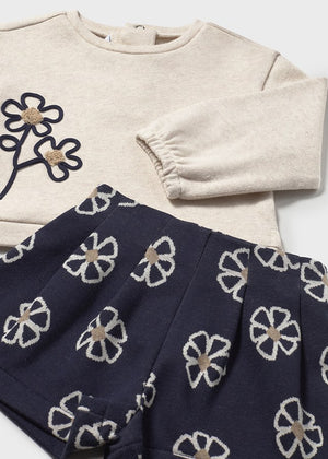 Navy Floral Shorts w/Sweatshirt Set - Select Size