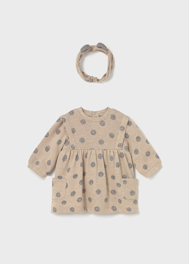 Oat Gray Dot Dress w/Headband - Select Size