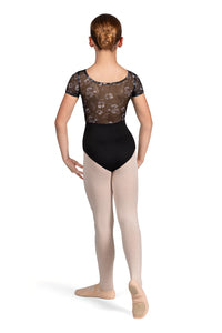 CL5232 - Girls Black Mesh Back Cap Sleeve Leotard - Select Size