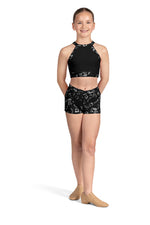 CR5224 - Girls Black V-Front Print Short - Select Size
