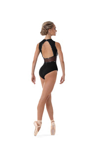 L4125 - Ladies Mock Neck Halter Leotard in Black - Select Size